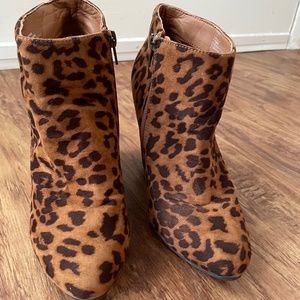 Madden Girl Zumba Women's Leopard Zip Up Ankle Wedge Booties